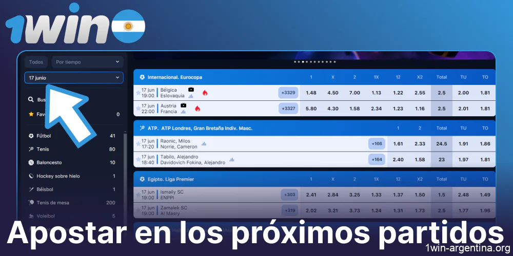 Apuesta en los próximos partidos en 1win en Argentina