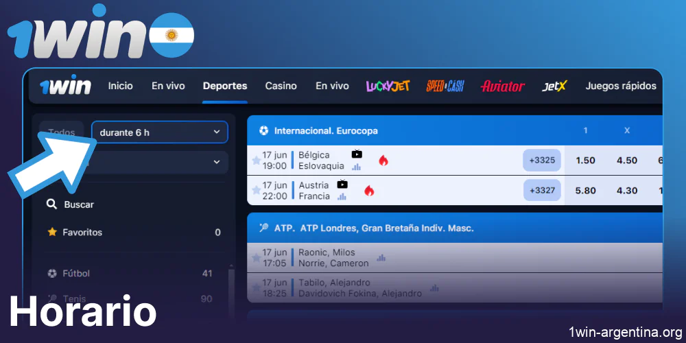 Horario en el sitio de apuestas 1win