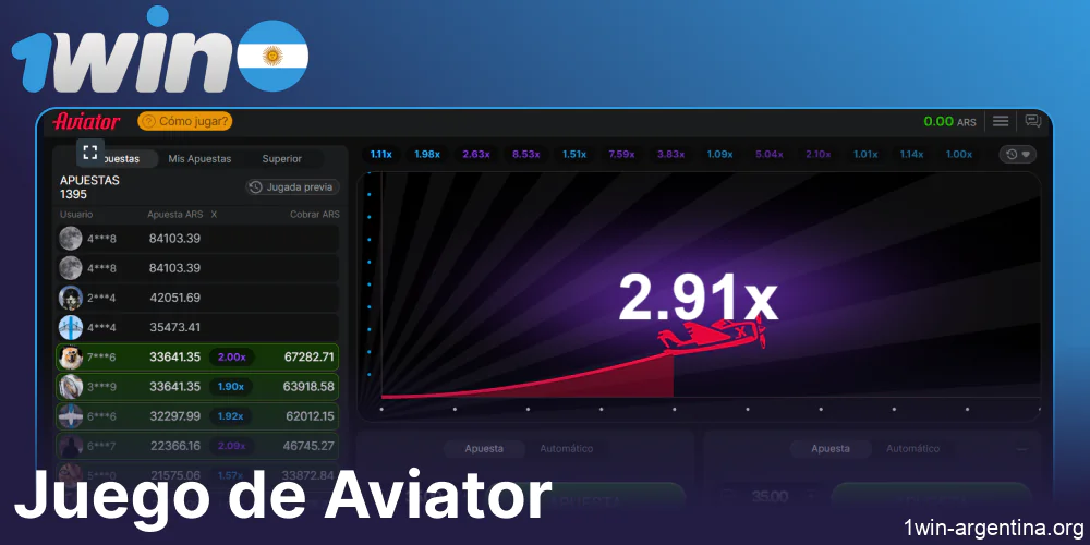Juega Aviator en línea en 1win Argentina