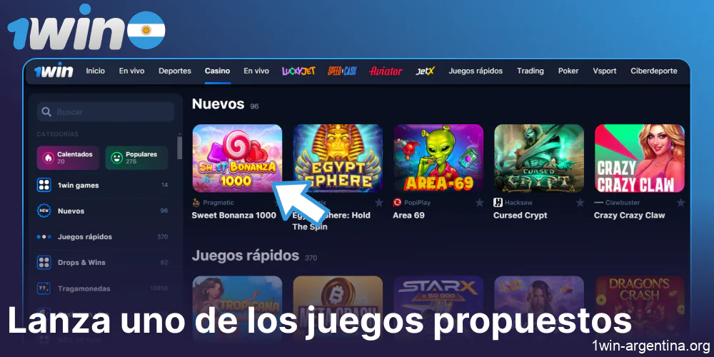 Lanza uno de los juegos propuestos en 1win