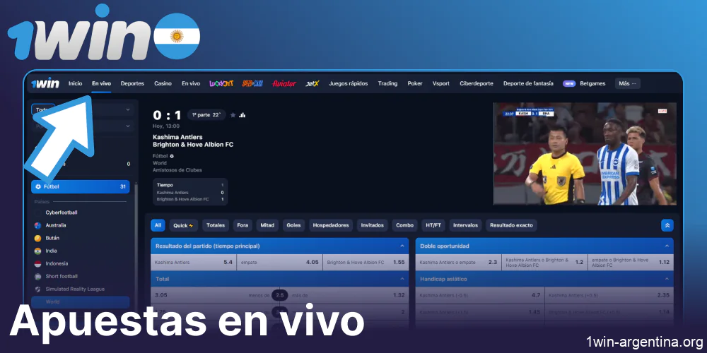 Opciones de apuestas en vivo en 1win Argentina
