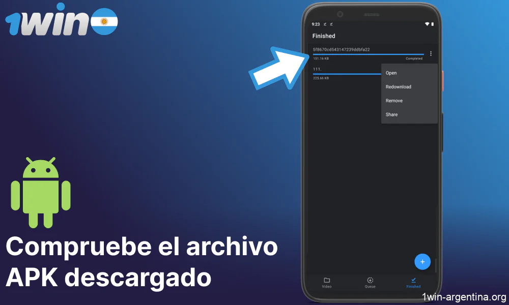 Compruebe el 1win archivo APK descargado