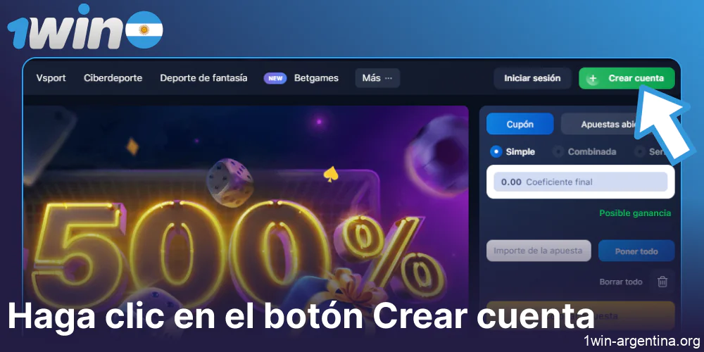 Haga clic en el botón Crear cuenta en el sitio 1win