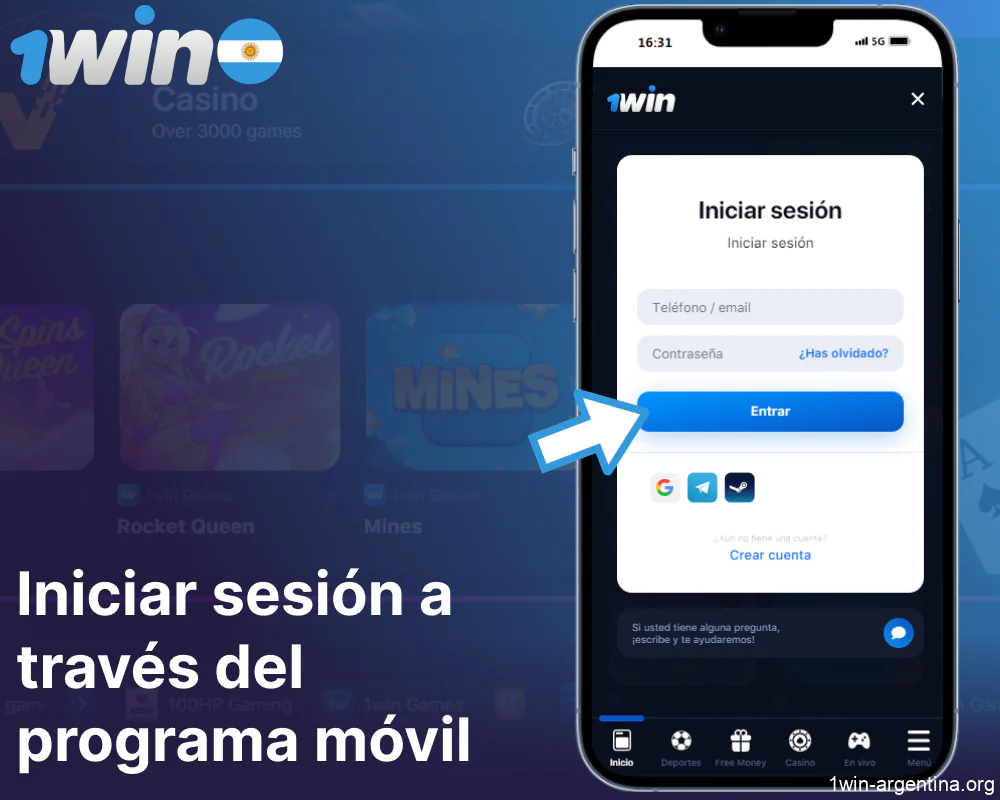 Instrucciones para conectarse a 1win a través de la aplicación móvil