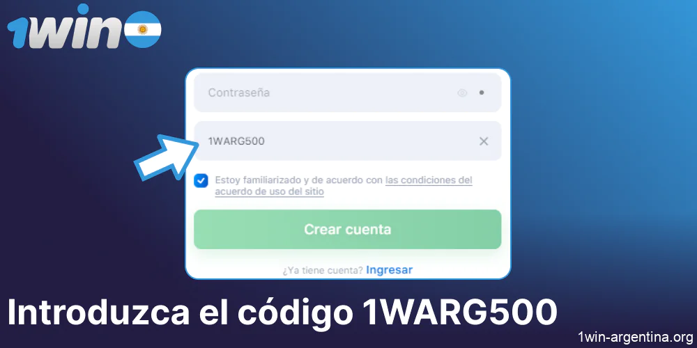 Introduzca el código 1WARG500 en el sitio 1win