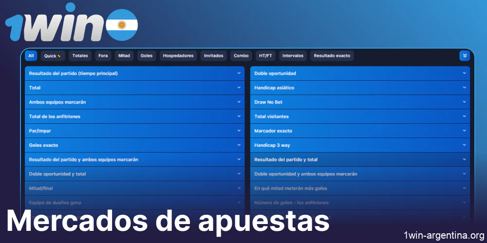 Mercados de apuestas presentados en 1win para los argentinos