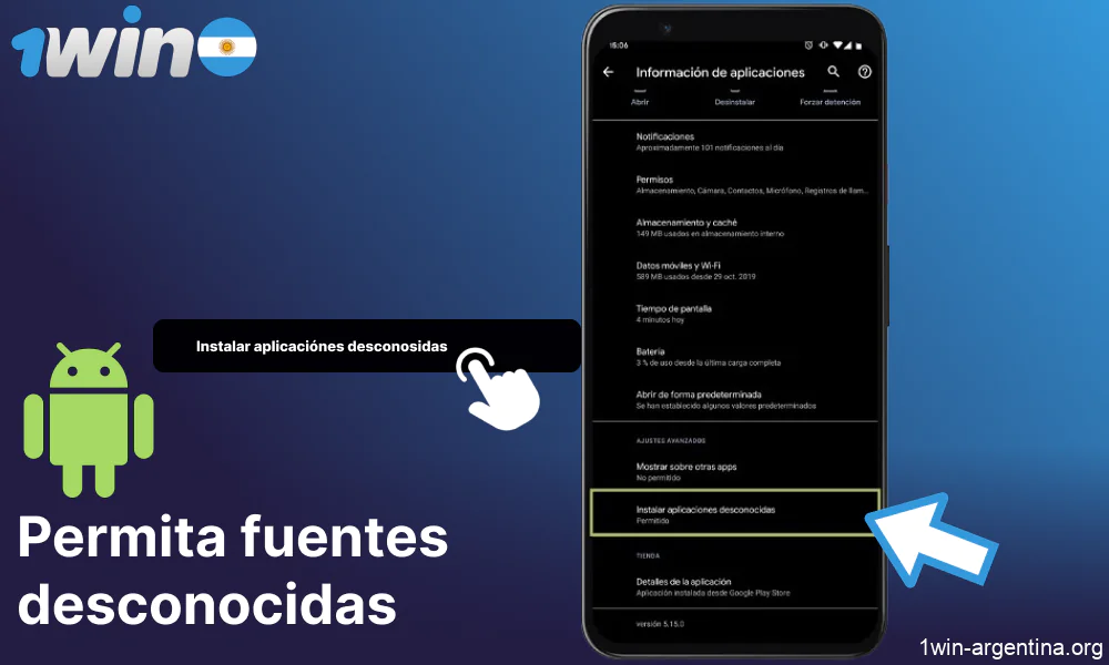 Permita fuentes desconocidas para descargar la aplicación 1win