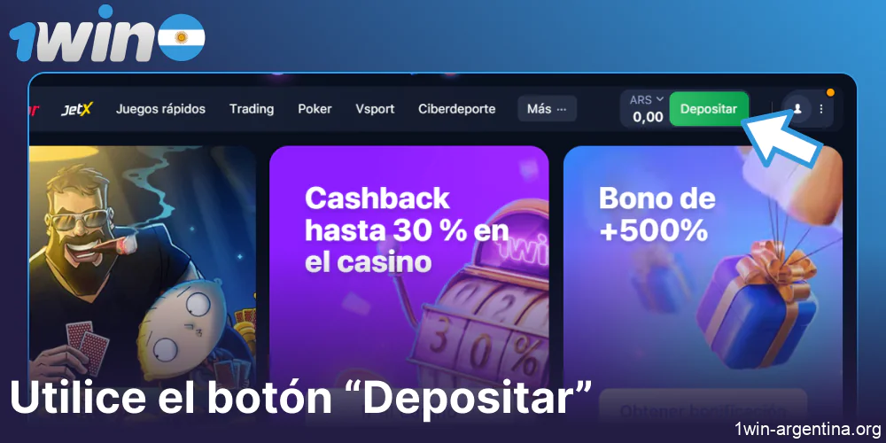 Utilice el botón “Depositar” en el sitio web de 1win