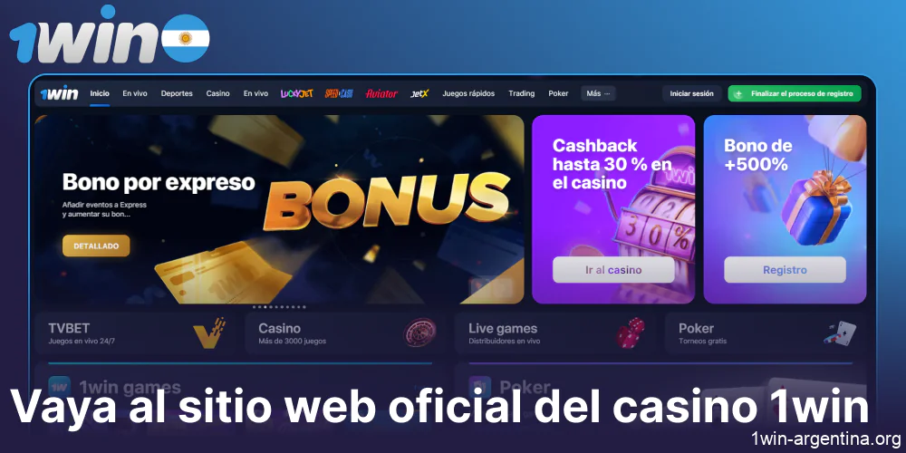 Vaya al sitio web oficial del casino 1win