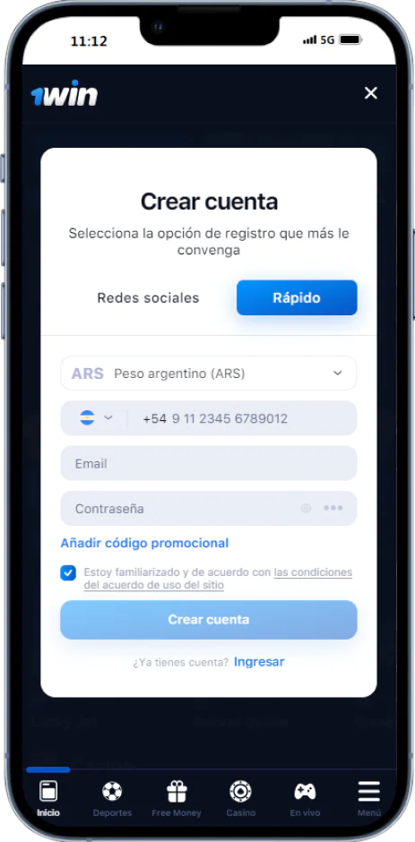 Registro en la aplicación móvil 1win en Argentina
