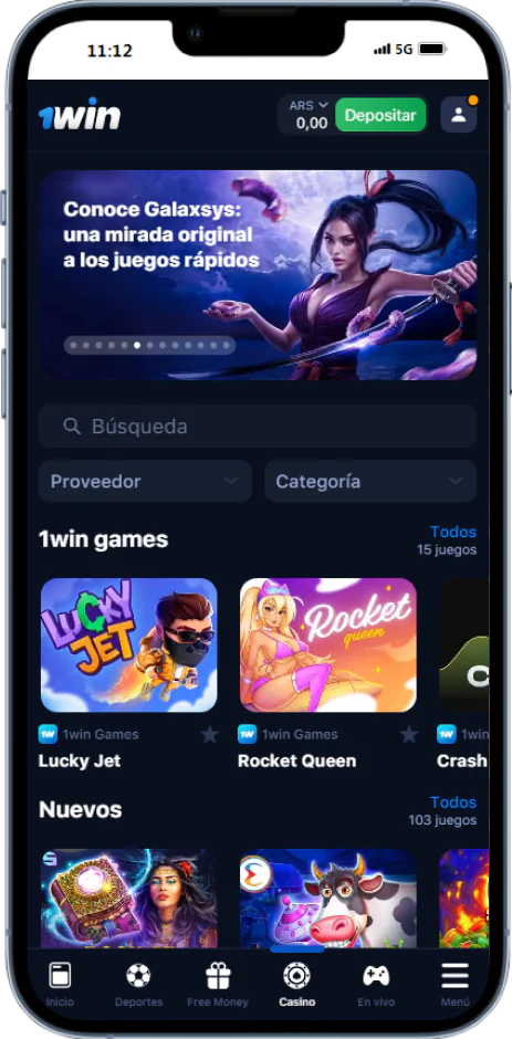 Juegos de casino en la aplicación móvil 1win en Argentina