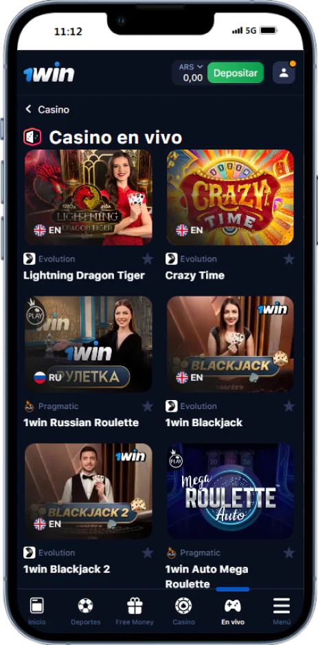 Jugar a juegos de casino en vivo en 1win Argentina